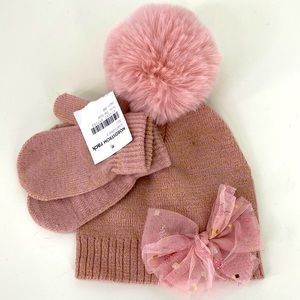 Pom Pom Hat and Mittens Set Toddler Size NWT